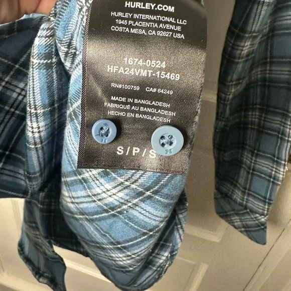 Hurley Men's Flannel‎ Shirt Button Down Long Sleeve Blue Cotton Blend S NWT - Picture 12 of 14